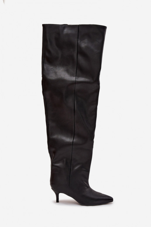 Bottes hautes pour femmes à enfiler avec talons fins en noir Ysolienne