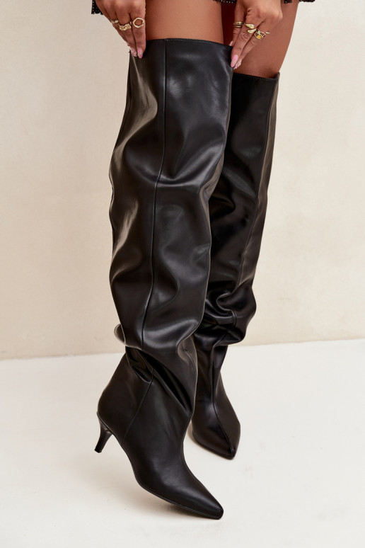 Bottes hautes pour femmes à enfiler avec talons fins en noir Ysolienne