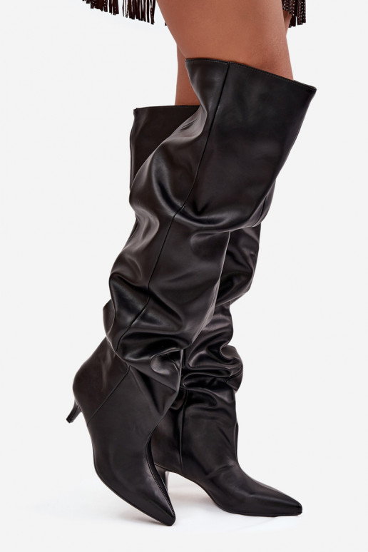 Bottes hautes pour femmes à enfiler avec talons fins en noir Ysolienne