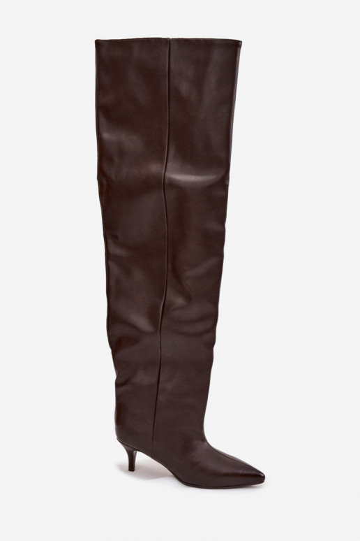 Bottes hautes pour femmes à enfiler avec talons fins en chocolat Ysolienne