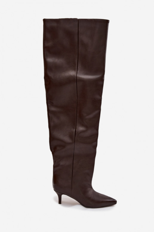 Bottes hautes pour femmes à enfiler avec talons fins en chocolat Ysolienne