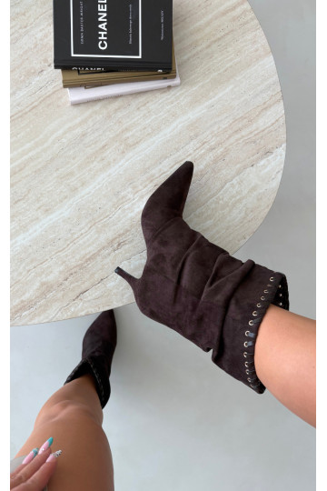 Bottines froncées avec talons fins couleur chocolat Herella 2