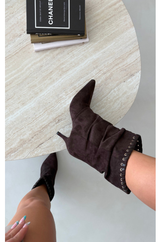 Bottines froncées avec talons fins couleur chocolat Herella