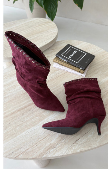 Bottines froncées avec talons fins couleur bordeaux Herella 2
