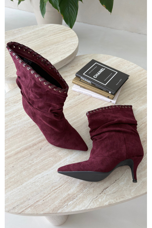 Bottines froncées avec talons fins couleur bordeaux Herella