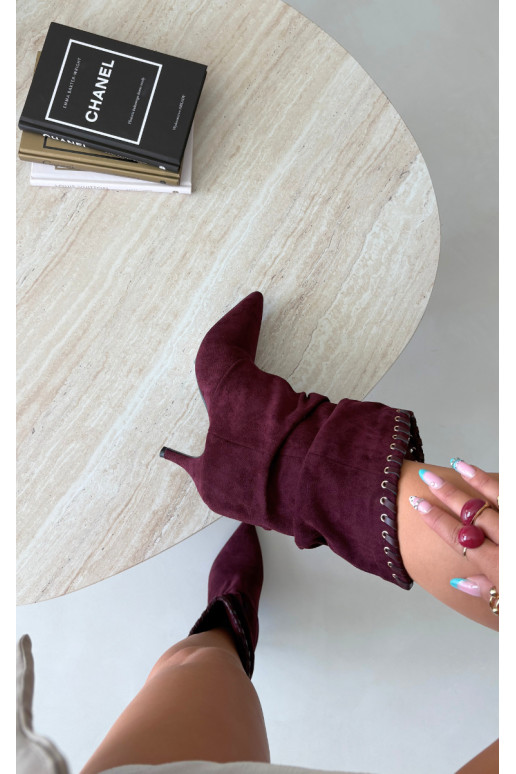 Bottines froncées avec talons fins couleur bordeaux Herella