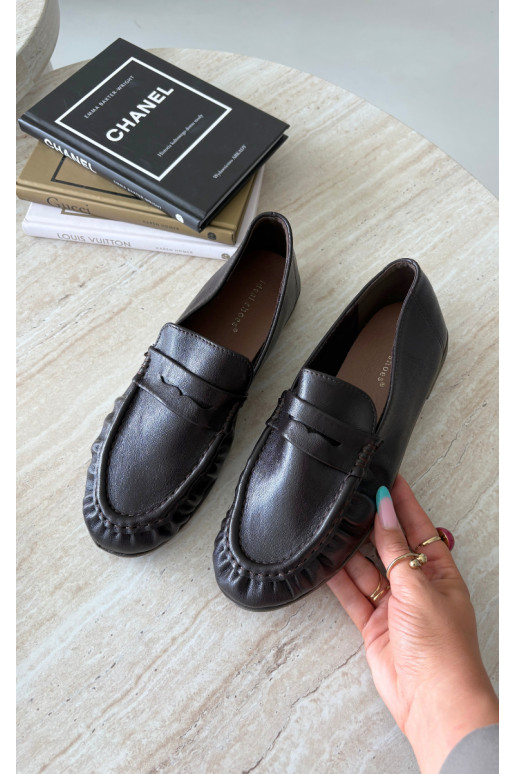 Mocassins pour femmes avec volants couleur chocolat Sabley