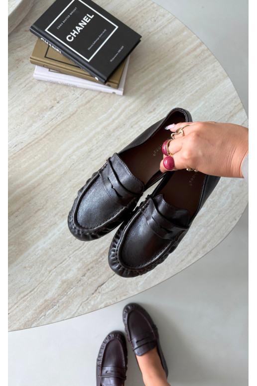 Mocassins pour femmes avec volants couleur chocolat Sabley