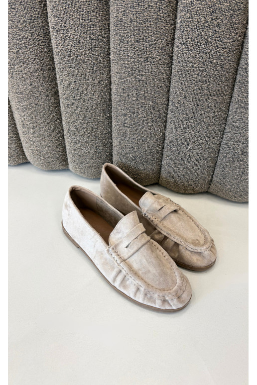 Mocassins pour femmes avec volants en daim synthétique couleur sable Sabley