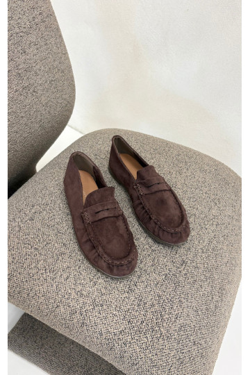 Mocassins pour femmes avec volants en daim synthétique couleur chocolat Sabley