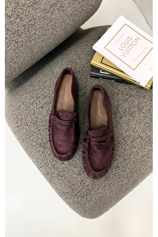 Mocassins pour femmes avec volants en daim synthétique couleur bordeaux Sabley