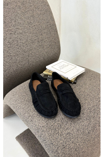 Mocassins pour femmes avec volants en daim synthétique couleur noire Sabley 2