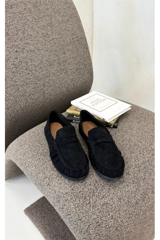 Mocassins pour femmes avec volants en daim synthétique couleur noire Sabley