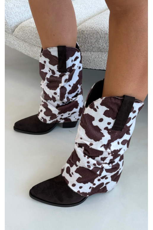 Bottines style cowboy avec tige incurvée et talons couleur marron Havie
