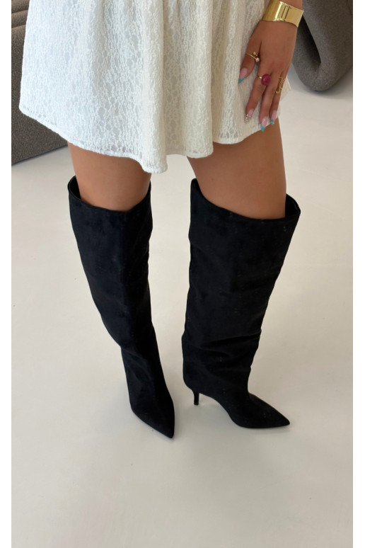 Bottes hautes à enfiler pour femmes avec talons fins couleur noire Corly