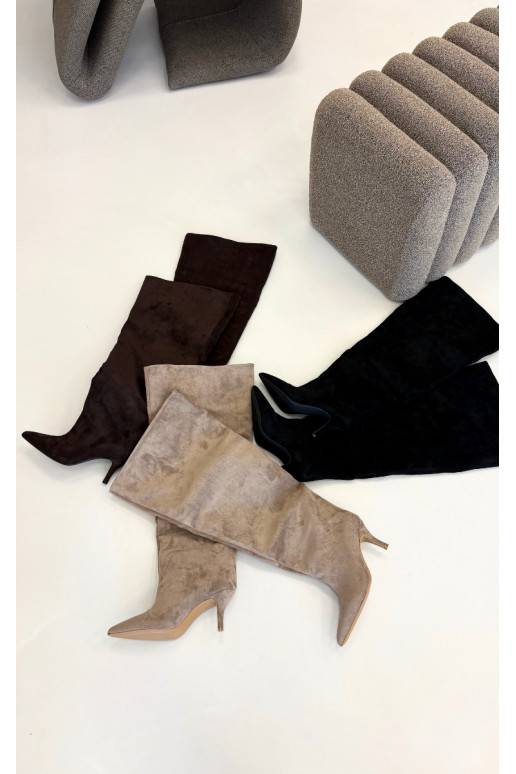 Bottes hautes à enfiler pour femmes avec talons fins couleur noire Corly