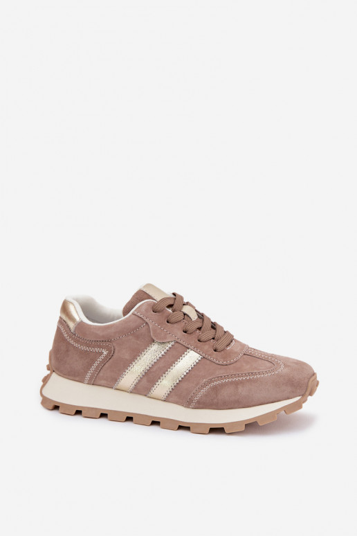 Baskets plateformes en daim synthétique pour femmes couleur sable S.Barski LR61-7097