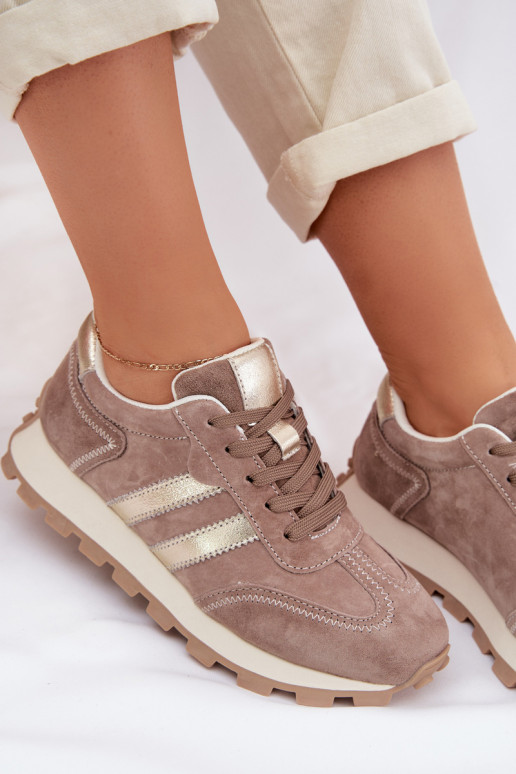 Baskets plateformes en daim synthétique pour femmes couleur sable S.Barski LR61-7097