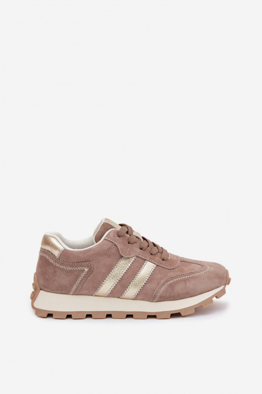 Baskets plateformes en daim synthétique pour femmes couleur sable S.Barski LR61-7097