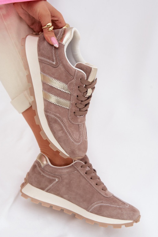 Baskets plateformes en daim synthétique pour femmes couleur sable S.Barski LR61-7097