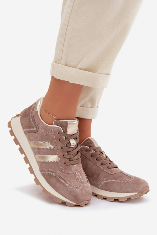 Baskets plateformes en daim synthétique pour femmes couleur sable S.Barski LR61-7097