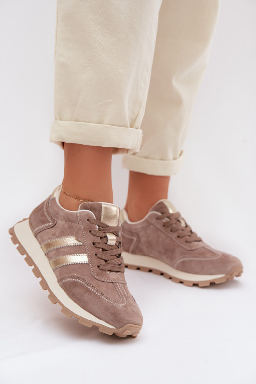 Baskets plateformes en daim synthétique pour femmes couleur sable S.Barski LR61-7097