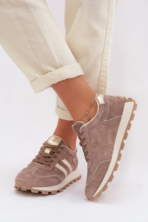 Baskets plateformes en daim synthétique pour femmes couleur sable S.Barski LR61-7097