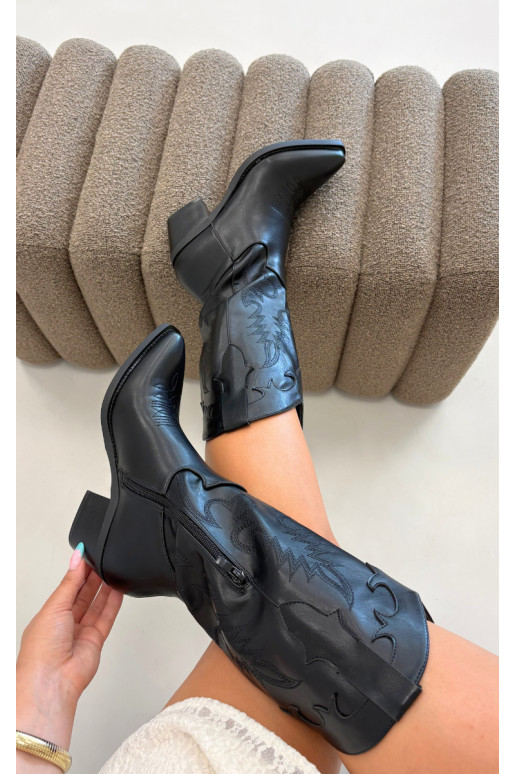 Bottes hautes de style cowboy avec talons en cuir synthétique noir Jarissa