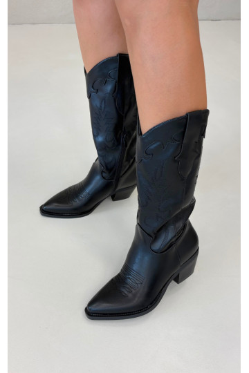 Bottes hautes de style cowboy avec talons en cuir synthétique noir Jarissa 2