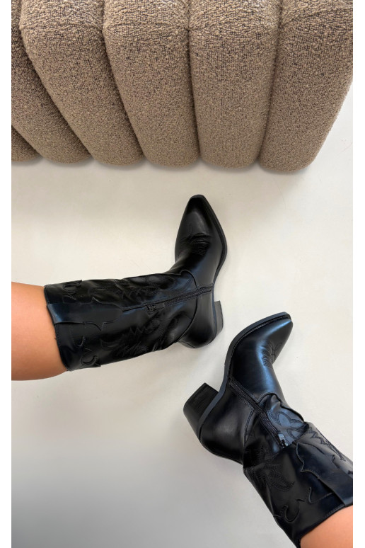 Bottes hautes de style cowboy avec talons en cuir synthétique noir Jarissa