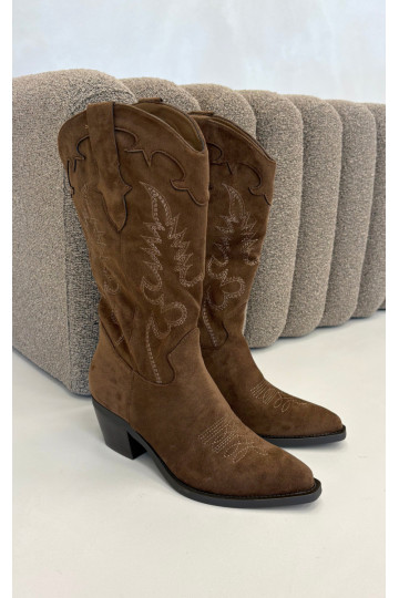 Bottes hautes de style cowboy avec talons en daim synthétique marron Jarissa