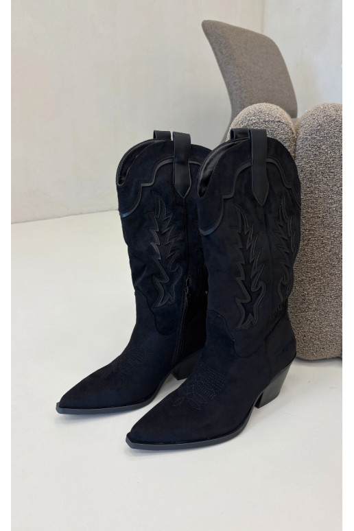 Bottes hautes de style cowboy en noir Betina