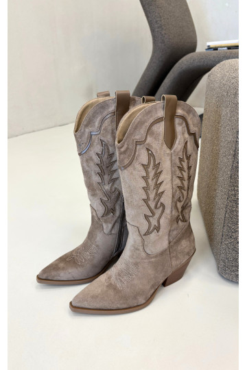 Bottes hautes de style cowboy en kaki Betina