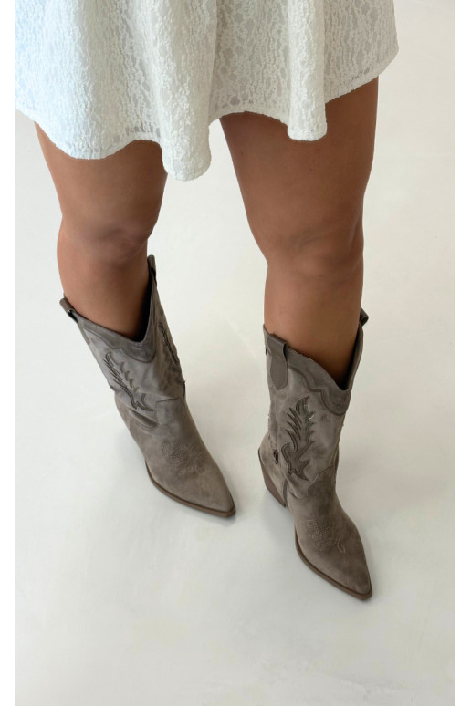 Bottes hautes de style cowboy en kaki Betina