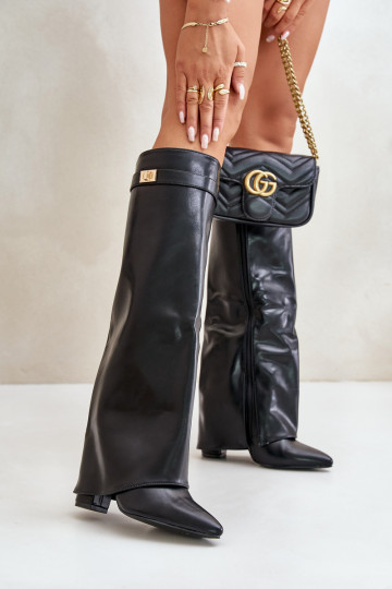 Bottes hautes femmes en simili cuir avec inserts et talons noirs Avamora 2