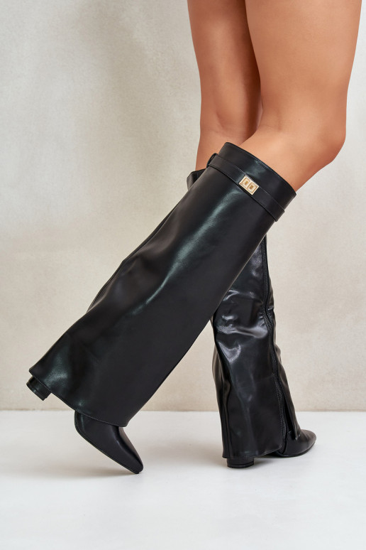Bottes hautes femmes en simili cuir avec inserts et talons noirs Avamora