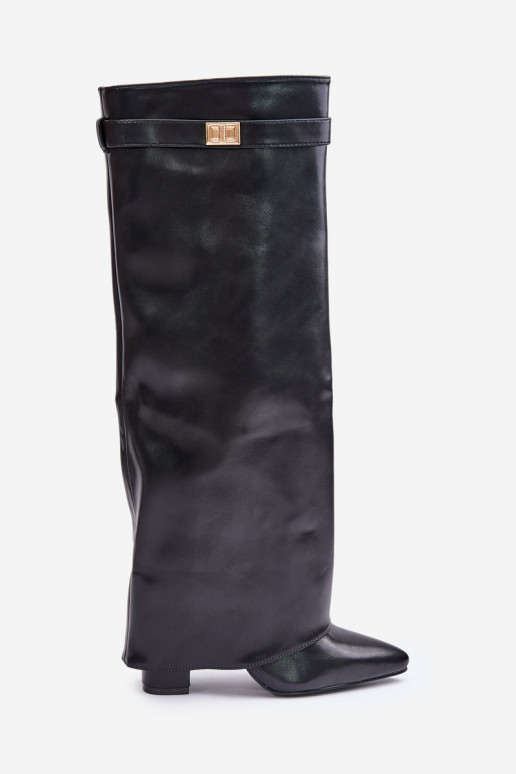 Bottes hautes femmes en simili cuir avec inserts et talons noirs Avamora