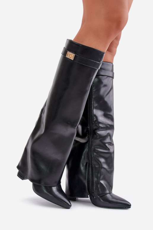 Bottes hautes femmes en simili cuir avec inserts et talons noirs Avamora