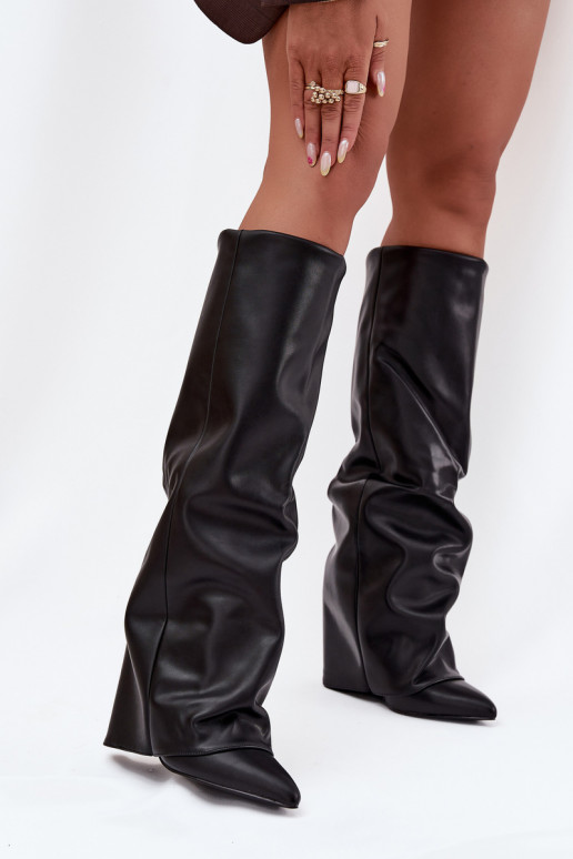 Bottes hautes femmes doublées avec inserts et talons noirs Elivira