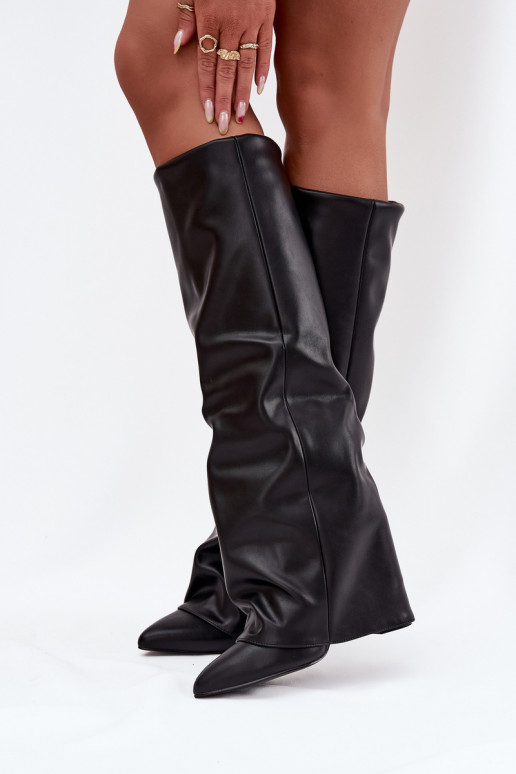 Bottes hautes femmes doublées avec inserts et talons noirs Elivira
