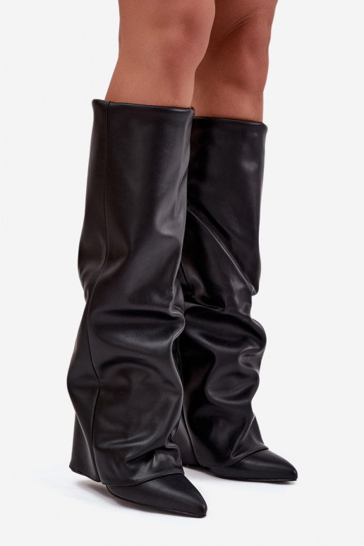 Bottes hautes femmes doublées avec inserts et talons noirs Elivira