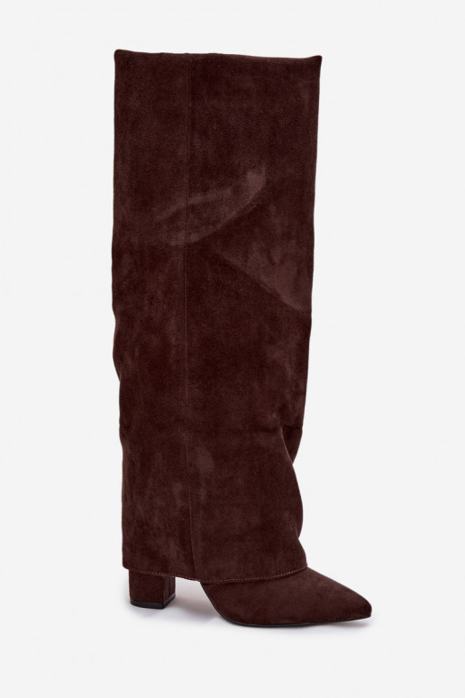 Bottes hautes femmes doublées avec inserts et talons en faux daim chocolat Elivira