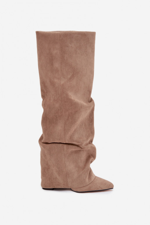 Bottes hautes femmes doublées avec inserts et talons en faux daim sable Elivira