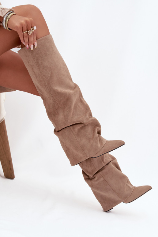 Bottes hautes femmes doublées avec inserts et talons en faux daim sable Elivira