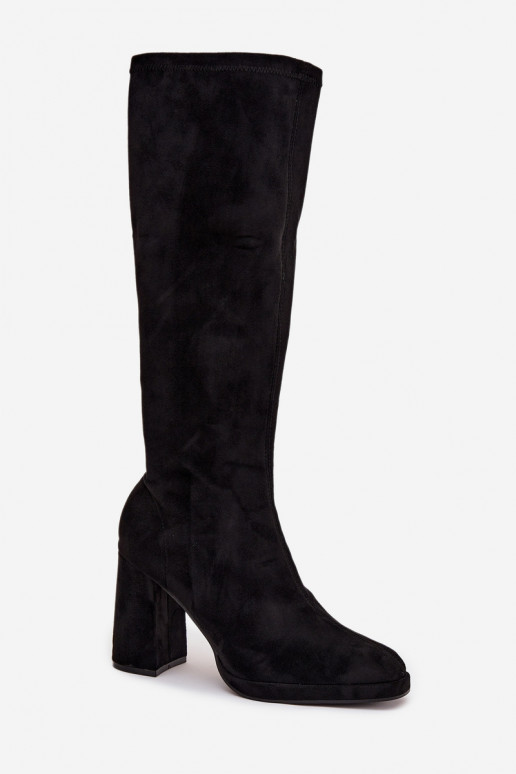 Bottes hautes femmes avec inserts sur talon carré noir Brivana