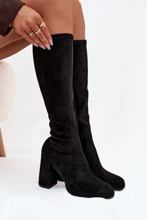 Bottes hautes femmes avec inserts sur talon carré noir Brivana