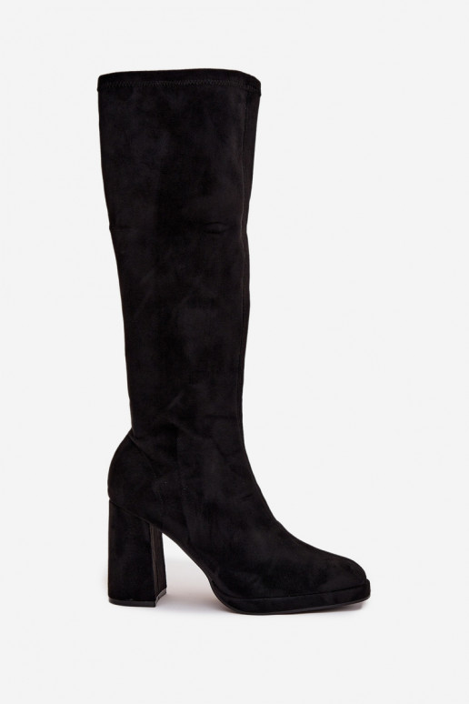 Bottes hautes femmes avec inserts sur talon carré noir Brivana