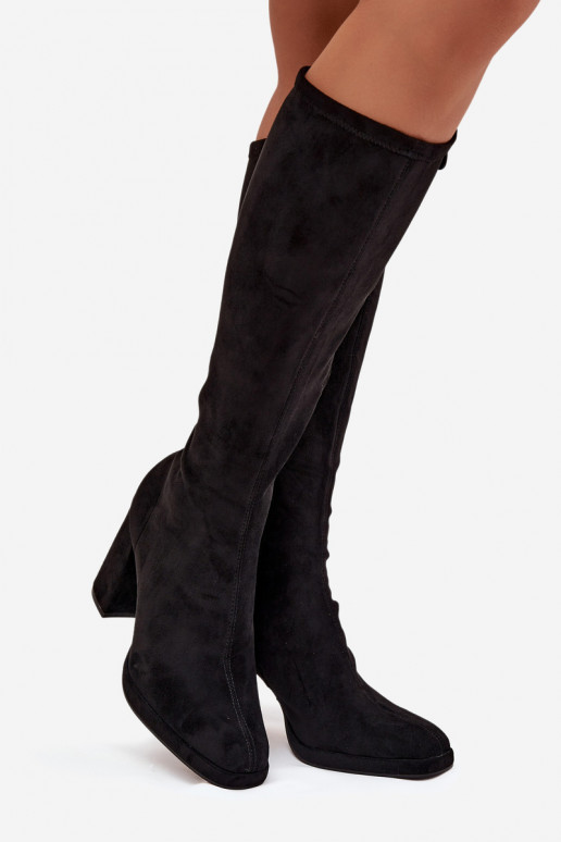 Bottes hautes femmes avec inserts sur talon carré noir Brivana