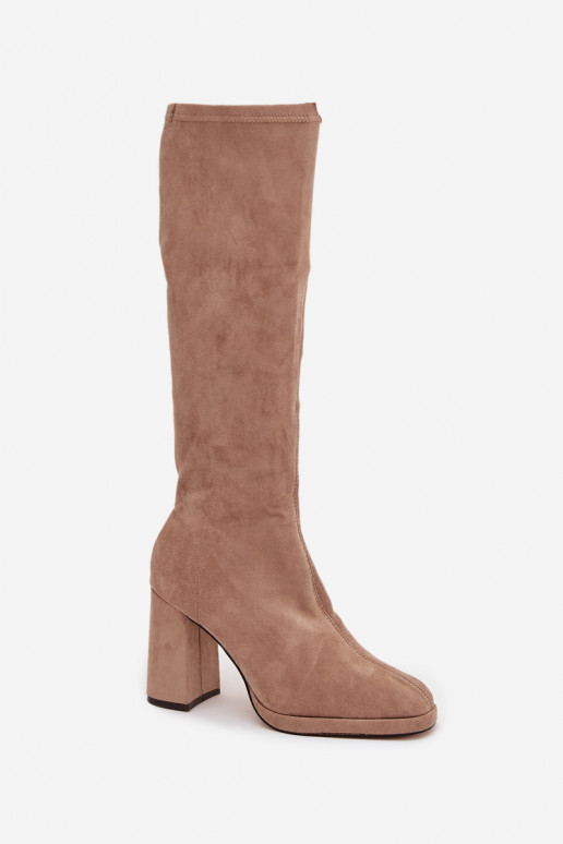 Bottes hautes femmes avec inserts sur talon carré sable Brivana