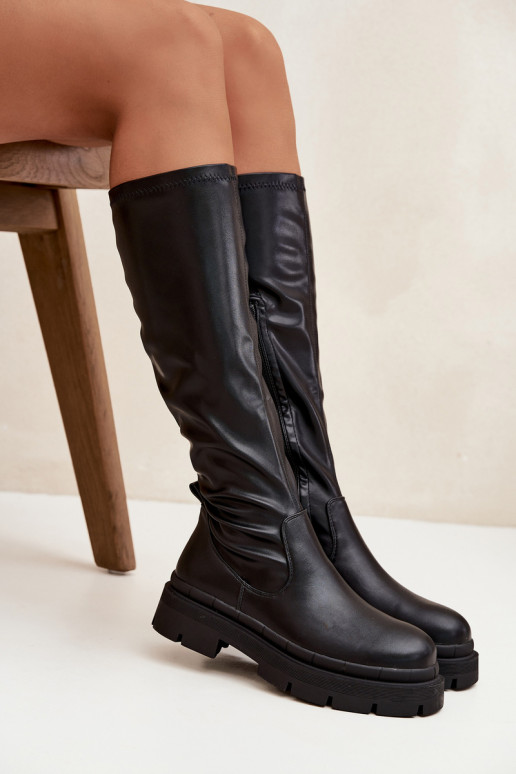 Bottes hautes femmes avec plateforme en simili cuir noires Tairivelle